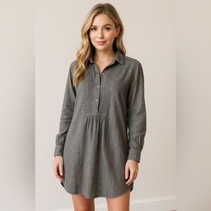 B79 Bess Nielsen Hand Woven Cotton Button Up Dress Size Large Color Grey